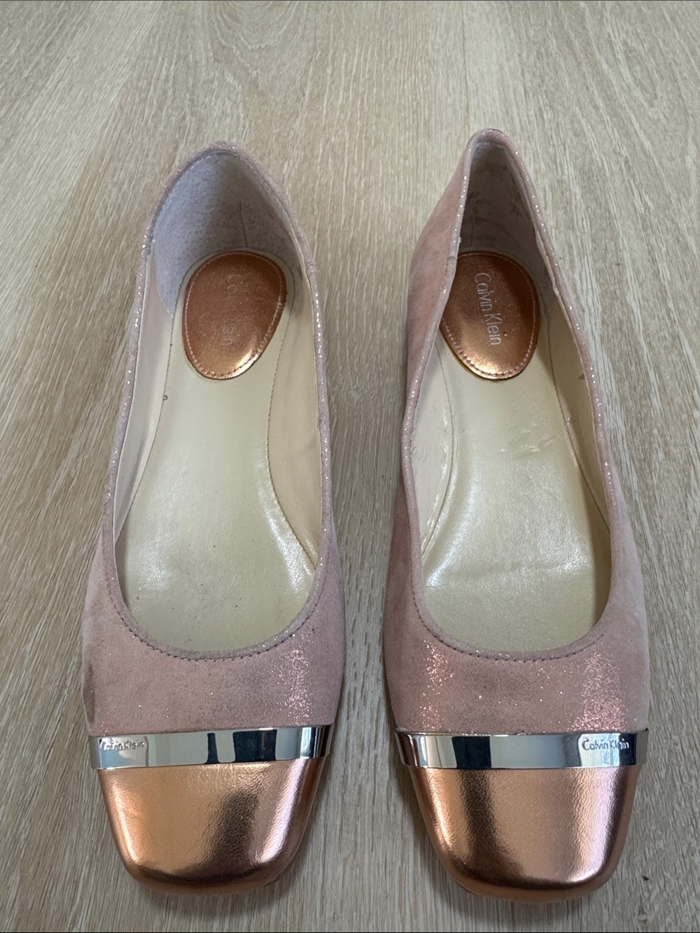 Calvin Klein Blush Pink Ballet Flats with Rose Gold Cap Toe